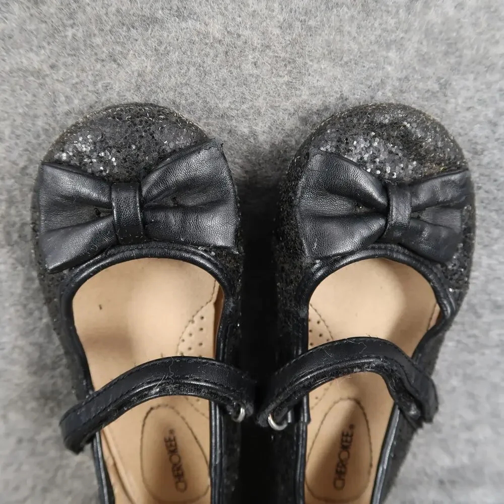 Cherokee Shoes Kids Toddler 9 Mary Jane Ballet Flats Black Glitter Bow Girls